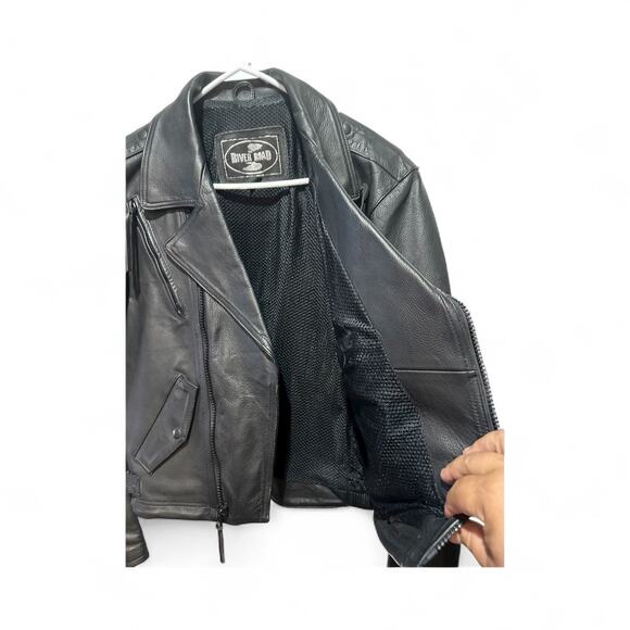 Black leather Biker Zip jacket River Road Moto Motorcycle Racing Mens 42 US L - Picture 7 of 7